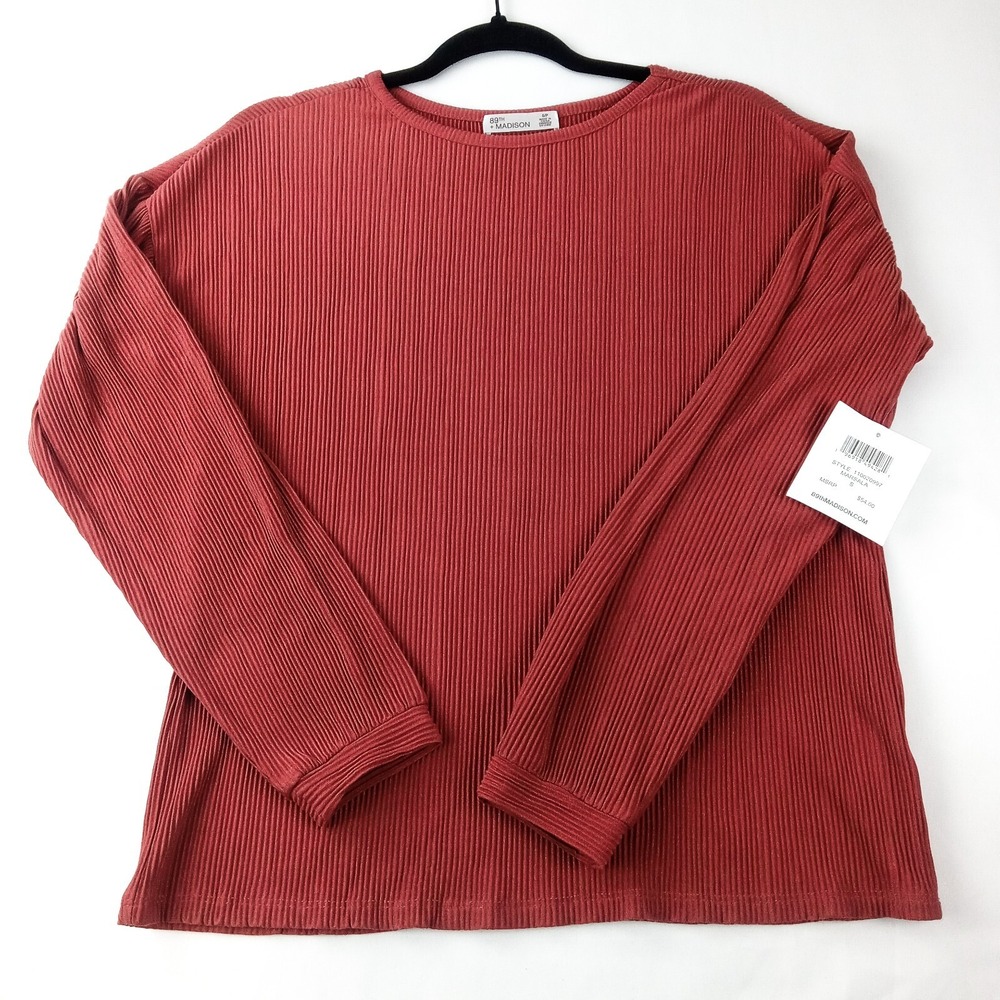 89TH & MADISON Ribbed Shirt Women's Small Marsala Long Sleeve